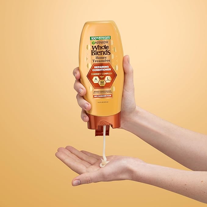 Garnier Whole Blends Honey Treasures Repairing Conditioner, for Dry, Damaged Hair, 22 Fl Oz, 2 Count (Packaging May Vary)