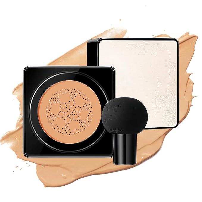 Air Cushion CC Cream - Long-Lasting Brightening Mushroom Head BB Cream Foundation for Face Makeup, Moisturizing Full Coverage Self Adjusting Concealer for Even Skin Tone, Medium Deep, 1 PCS