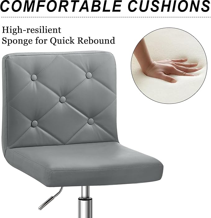 VECELO PU Leather Mid-Back Armless Desk Chair Adjustable Height 360° Rolling Swivel for Home Office Work, Grey