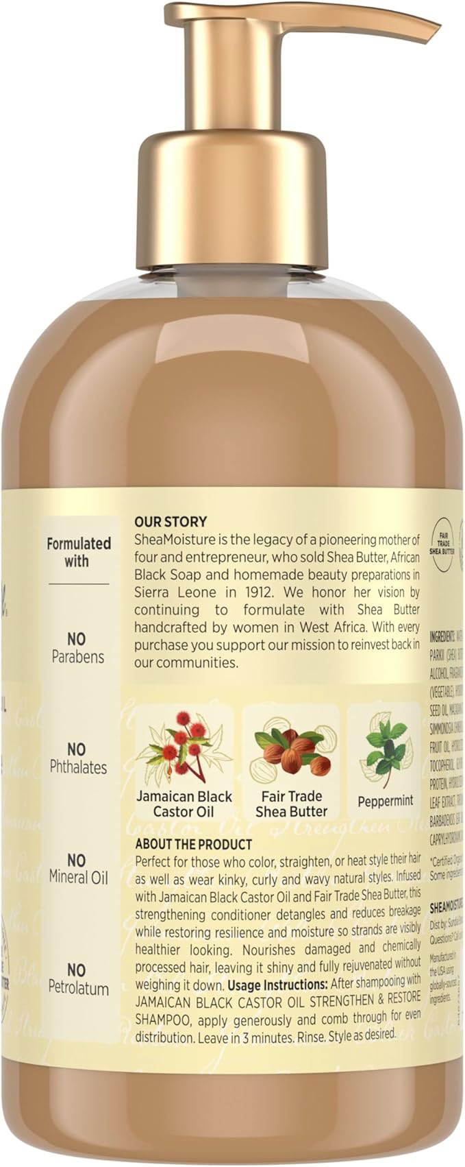Shea Moisture Conditioner Pure Jamaican Black Castor Oil To Intensely Smooth And Nourish Hair With Shea Butter, Peppermint And Apple Cider Vinegar 13 Oz