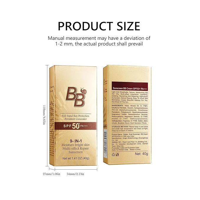 Skin-Nourishing All-in-One BB Cream Foundation – Tinted Moisturiser & Concealer, Natural Luminous Finish, Hydrating Formula (01)