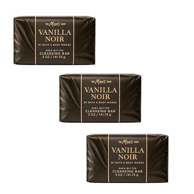 Bath & Body Works Vanilla Noir Shea Butter Cleansing Bar – 3 Pack – Vanilla Bean, Amber & Sandalwood Scent – 5 oz Each