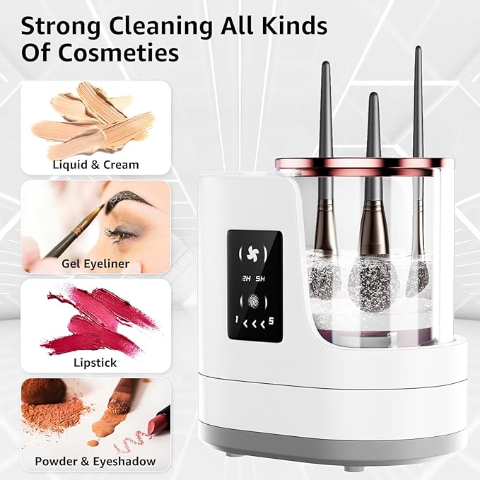 3-in-1 Electric Makeup Brush Cleaner & Dryer, Automatic Brush Cleaner Machine with Deep Cleaning & Adjustable Drying, USB-Powered for All Size Makeup Brushes, Blush Brushes & Sponges
