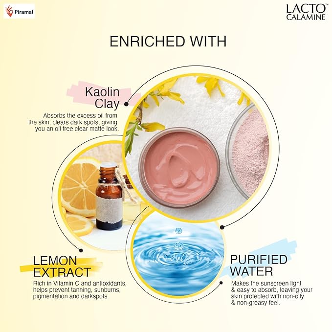 24 Karat Lacto Calamine Sunshield Matte Look Sunscreen SPF50 PA+++ for Oily or Acne Prone Skin, Very Water Resistant, Paraben & Sulphate Free, 50g