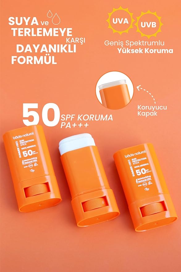 Bade Natural SPF 50 Mineral Sunscreen Stick – Zinc Oxide Broad Spectrum Protection for Face – With Plant-Based Oils – Water-Resistant Sun Stick, 0.56 oz