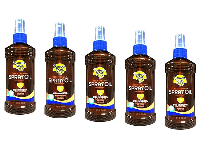 Banana Boat Deep Tanning Spray with Coconut Oil SPF 4, 8 Ounces each (Value Pack of 5)