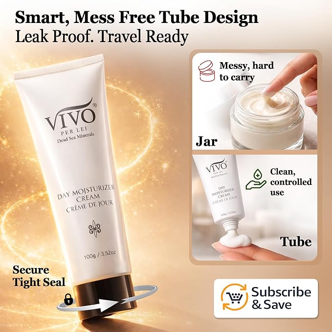 Vivo Per Lei Day Cream - Dead Sea Face Cream for Dull, Dry Skin - Moisturizing Day Cream with Shea Butter - Non Greasy Day Moisturizer - Hydrating Face Cream for Women - 3.4 Fl. Oz.