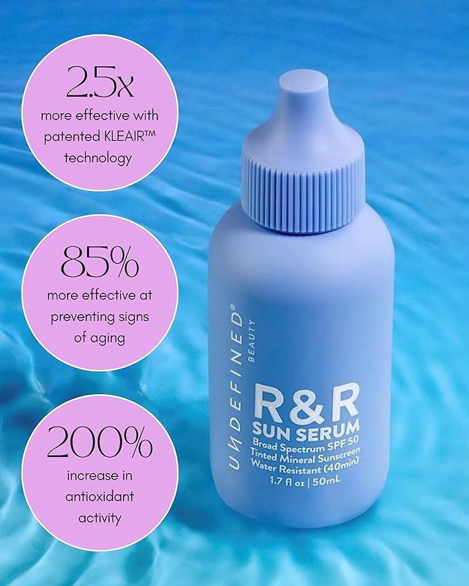 Undefined R&R Sun Serum SPF 50 PA++++ Tinted Mineral Sunscreen with Niacinamide, Water Resistant Broad Spectrum Protection & Blue Light Defense (Medium Tint)