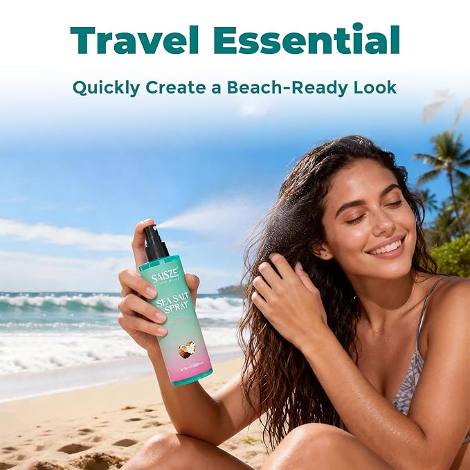 Sea Salt Spray for Women and Men, Travel Essentials, Beach Vacation Essentials, Textured Beach Waves & Volume for Curly Hair, Coconut Surf Spray, Gifts for Teen Girls, 8.8 oz