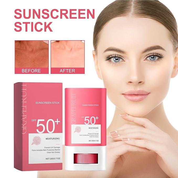 Moisturizing Sunscreen Stick for Face SPF 50+, Grapefruit Face Sunblock Stick, Lightweight Sun Cream for All Skin Types, Non Greasy & Smooth Skin Texture, 20g (3pc)