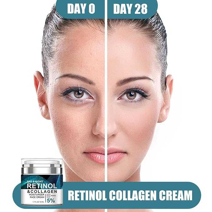 Retinol Collagen Cream for Face with 5% Hyaluronic Acid Anti-Aging Cream Anti-Wrinkle Reduce Fine Lines Lifting and Firming 24-Hour Facial Care Suitable For All Skin Types