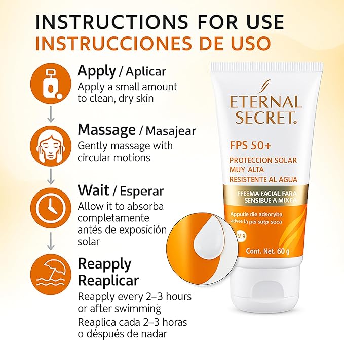 Eternal Secret High Protection Sunscreen for Face - SPF 50+ Water-resistant, Non-Sticky Texture, 2.12 oz - Bloqueador Facial/Corporal Eternal Secret FPS 50+ 2.12 oz