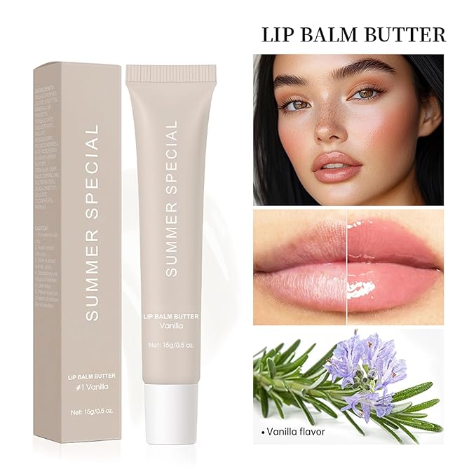 Summer Special Lip Butter Nourishing Hydration Lip Gloss with Shea Butter & Olive Oil Soothes Dry Lips and Lip Care Lip Balm with Natural Tint & Gloss Effect Lip Stain Vanilla