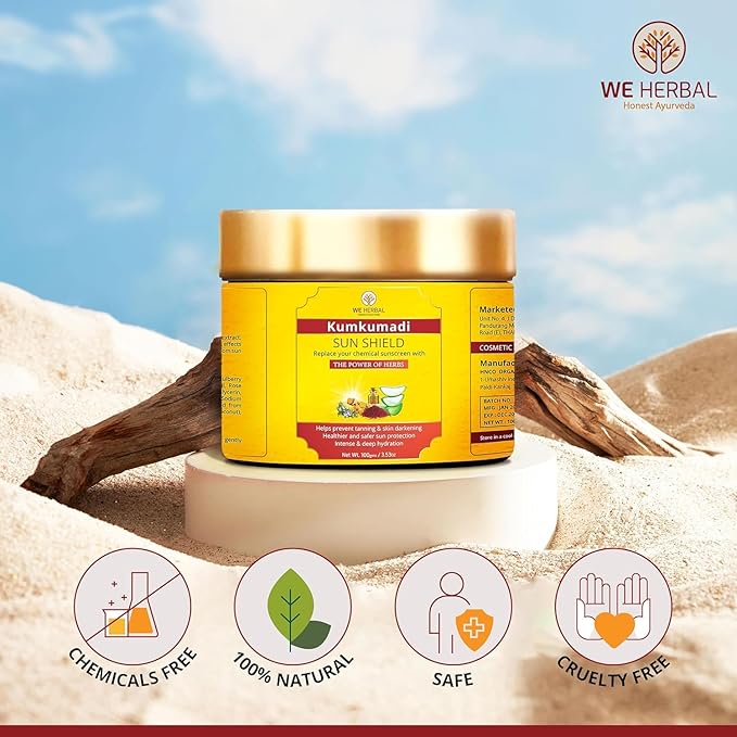 Kumkumadi Ayurvedic Sunscreen for Face & Body with Saffron, Aloe Vera & Licorice – Lightweight Non-Greasy Sun Protection, No White Cast, Daily Moisturizing Sunscreen – 100 g