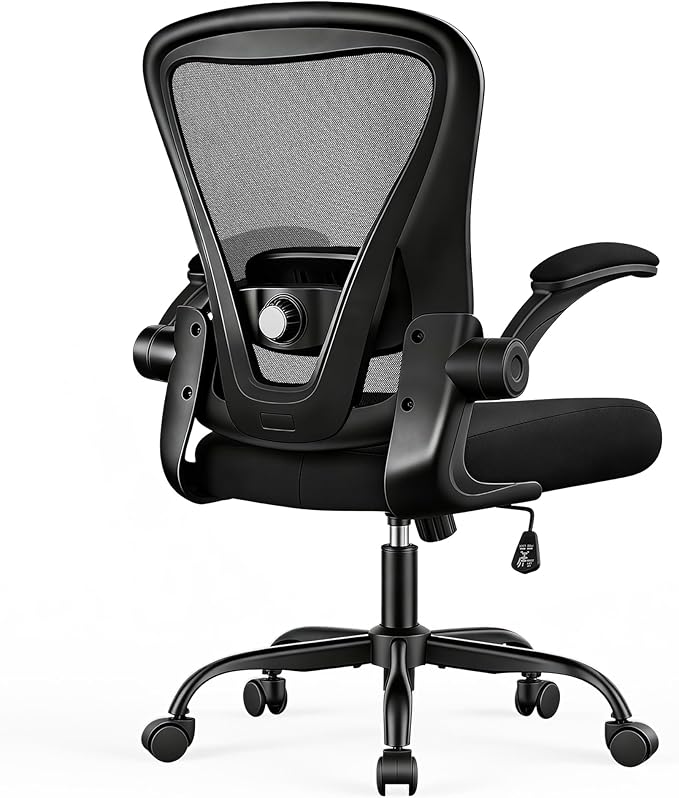 Office Chair, Ergonomic Office Chair with Back Support, Comfy Home Office Desk Chairs with Lumbar Support & Flip-up Armrests, 330LBS Mesh Computer Executive Task Chair for Home Office, Black
