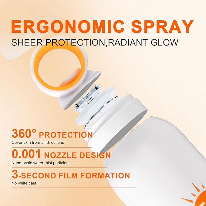 Mineral Sunscreen Spray SPF 50, 360° Mist, Broad-Spectrum UVA/UVB Protection, Lightweight & Non-Greasy, Travel Size Sunscreen Spray for Face & Body, Water & Sweat Resistant，5.07oz/150ml (1 pack)