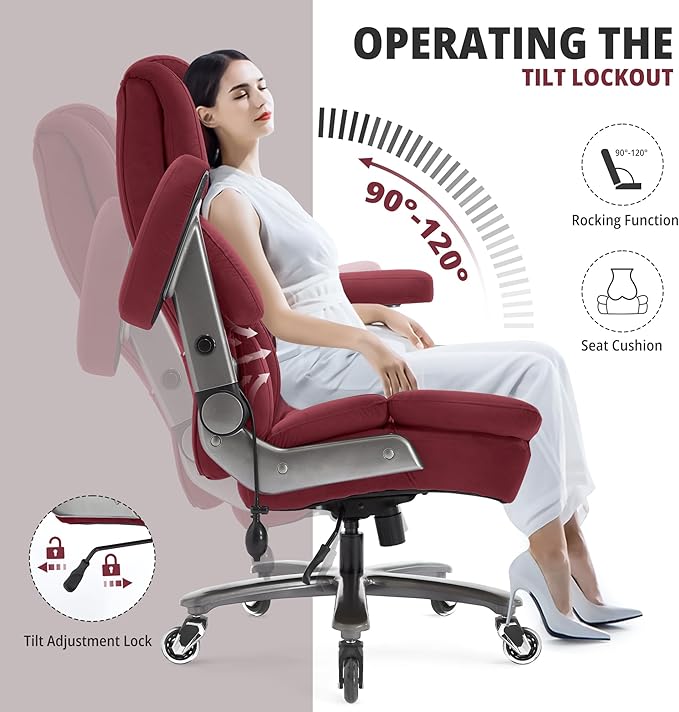 Fabric Big and Tall Office Chair 700lbs-High Back Executive Cloth Computer Chair with Adjustable Lumbar Support 3D Flip Arms Plus Size Rubber Wheels-Extra Wide Large Desk Chairs, Heavy Duty Metal Base