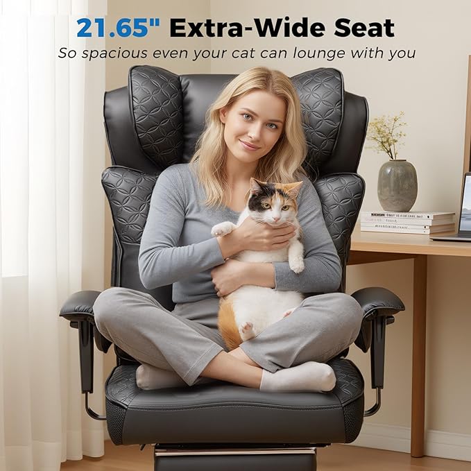 GTPLAYER Big and Tall Office Chair 400LBS Wide Ergonomic Gaming Chair with Deluxe Embossing Designed Leather with Foot Rest,150°Reclining Adjustable Soft Armrests Pocket Spring Back Support and Pillow