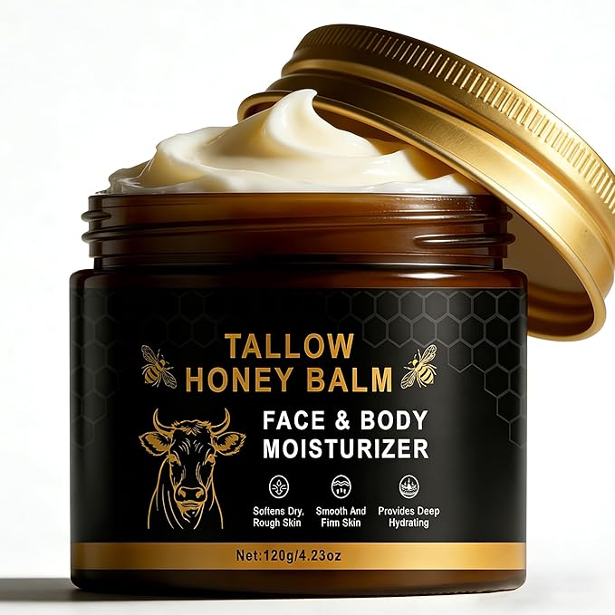 Beef Tallow Balm Skincare for Women,Moisturizer Tallow and Honey Cream for Face & Body,Deeply Hydrating Beef Tallow Skin care for All the Skin Type,Black(120g/4.23 Oz)