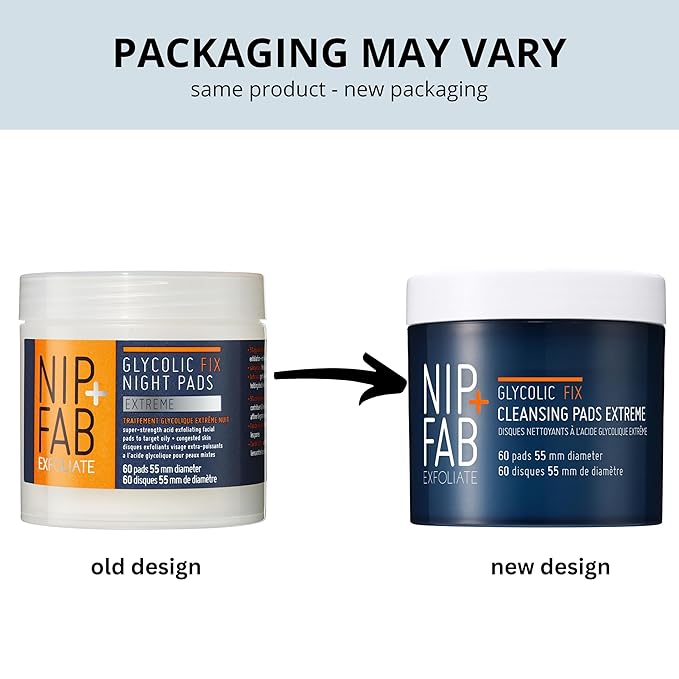 Nip + Fab Glycolic Fix Night Pads Extreme (60 Count) – 5% Glycolic Acid Exfoliating Face Pads with Salicylic Acid – Resurfacing AHA BHA Chemical Peel for Blemishes & Texture