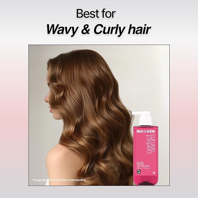 Mise En Scene Hair Perfume Shampoo - Perfect Styling Serum Shampoo - with Peony and Rose Scent, Styling Memory & Heat Protection, Enriched with Argan Oil, Daily Nourishing, 17.92 Fl. Oz.