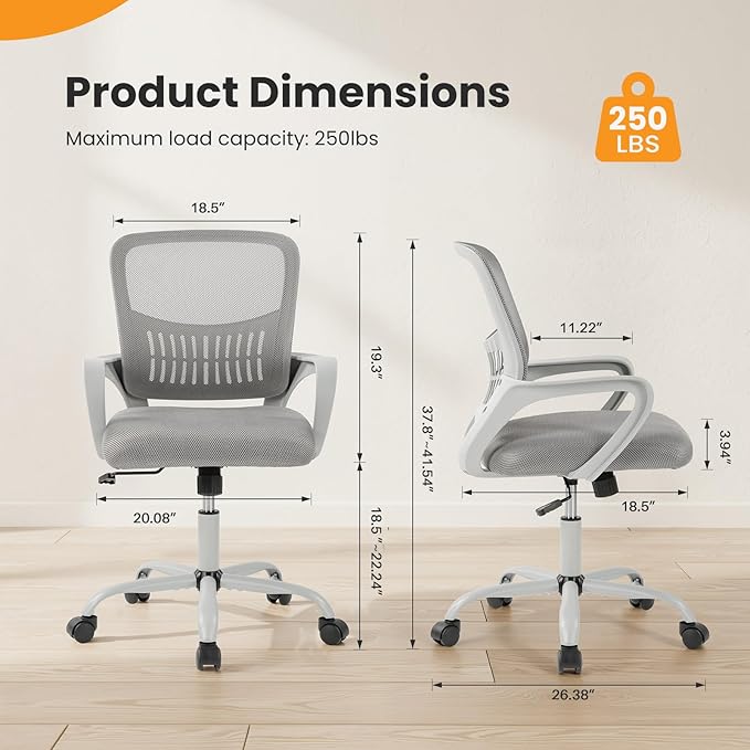 NEWBULIG Home Office Chair Desk Computer Chair Adjustable Ergonomic Lumbar Support Executive Chair with High Density Mesh 360 Degree Swivel Rolling Chair for Men Women Adults Gray