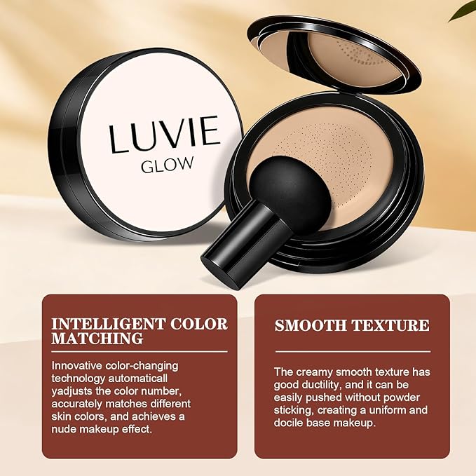 Cushion Foundation/Mushroom Head Air Cushion BB Cream/Long Lasting Hydrating Light Coverage for All Skin Types, Natural Color/Luvie (Natural)