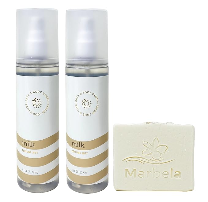 Bath & Body Works Milk 2 Pack Perfume Mist Bundle with a Natural Oats Bar Soap - Full Size