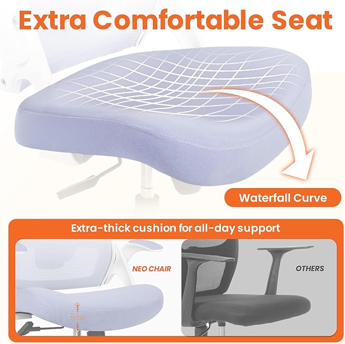 NEO Chair Ergonomic Office Desk Chair High Back Computer Gaming Mesh Chair with Comfy Task Adjustable Arms Lumbar Support Headrest Swivel for Home Office (Purple)