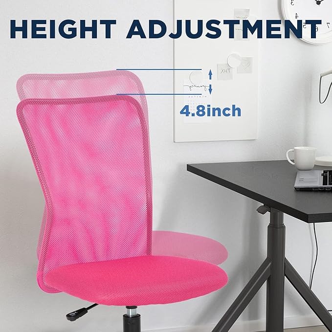 FDW Home Office Chair Mid Back Mesh Desk Chair Armless Computer Ergonomic Task Rolling Swivel Chair Back Support Adjustable Modern with Lumbar Support,Pink