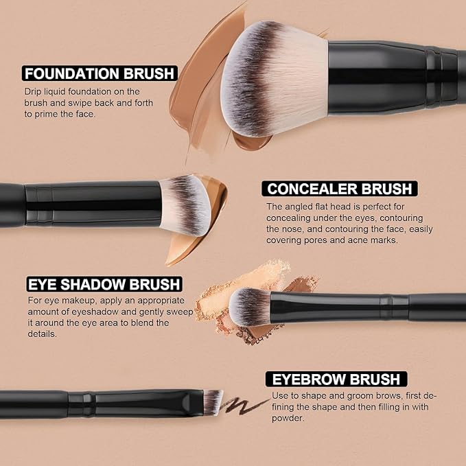 DUcare 2-in-1 Foundation Brush Concealer Brush Makeup Brushes Dual-ended Face Eyebrow Eyeshadow Brush for Liquid, Powder, Buffing, Blending, Contouring Foundation Make Up Brushes