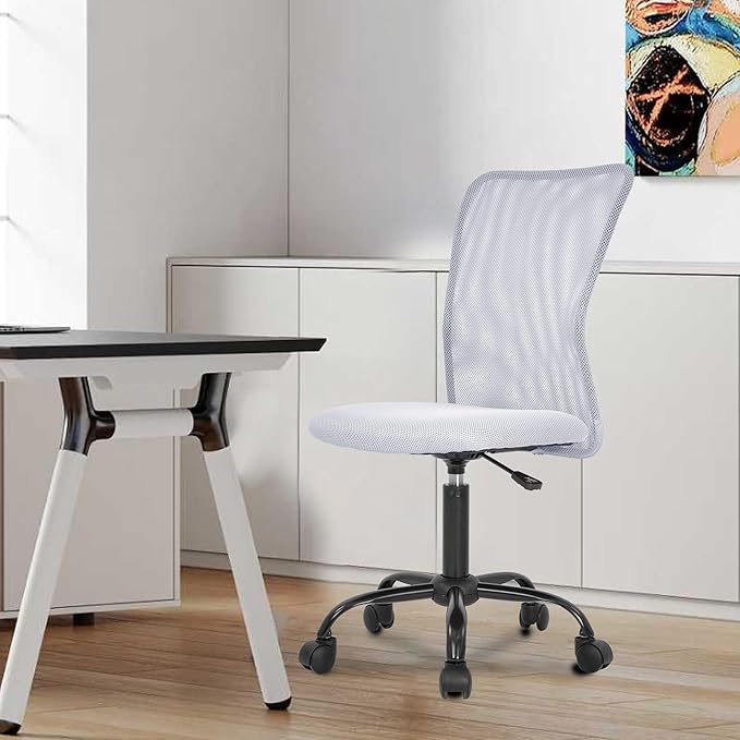 BestOffice Ergonomic Office Chair Desk Chair Mesh Computer Chair Armless Back Support Modern Executive Rolling Swivel Chair with Lumbar Support (White)