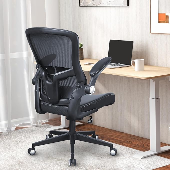 Heavy Duty Office Chair, 400lbs Ergonomic Desk Office Chair for Heavy People, Home Office Desk Chairs with Flip-Up Arms Computer Executive Task Chair with Adjustable Lumbar Support