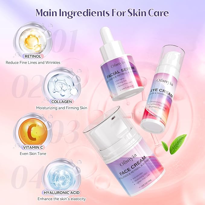 Valentines Day Gifts for Women, Collagen Retinol Skincare Set, 6 Pcs Anti-Aging Skin Care Set with Hydrating Cleanser, Eye Cream, Toner, Cream & Lip Mask, Facial Kit for Women, Birthday Gift for Her