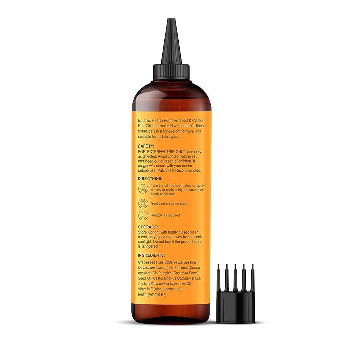 Botanic Hearth 100% Pure Pumpkin Castor Oil For Hair Growth & Hair Treatment Oils 6.7 Fl oz | Infused with coconut Oil | Hair Oil Repairs Dry Damaged Hair, Strengthening, Healthier | All Hair Types