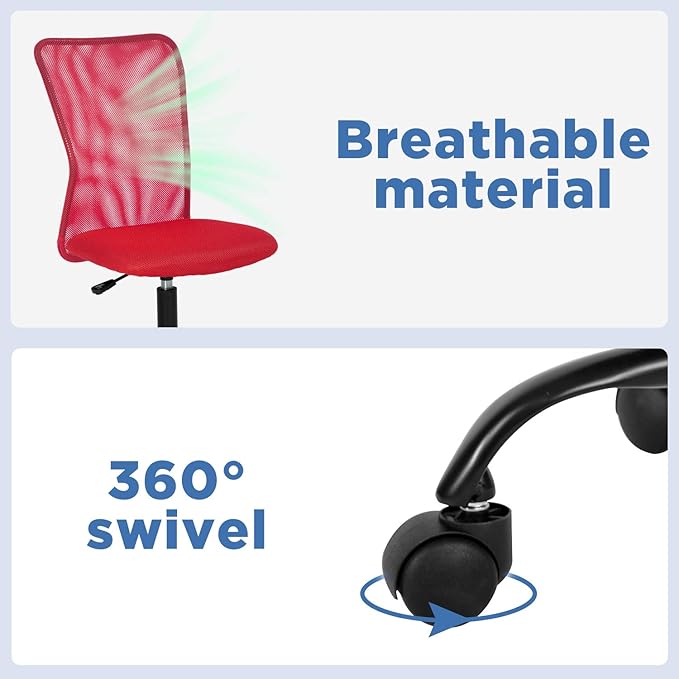 FDW Home Office Chair Mid Back Mesh Desk Chair Armless Computer Ergonomic Task Rolling Swivel Chair Back Support Adjustable Modern with Lumbar Support,Red