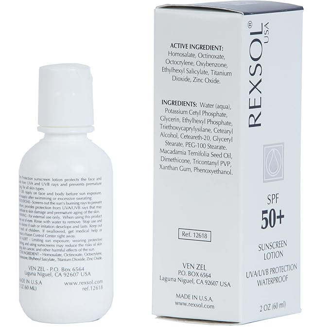 REXSOL SPF 50+ Sunscreen UVA UVB Protection Waterproof | With Vitamin C, Vitamin E & Vitamin A | Maximum reinforced protection against UVA and UVB rays | Prevent fine lines and wrinkles(60 ml/2 fl oz)