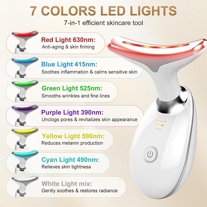 Facial Massager, 7 Color Face and Neck Massager for Skin Care at Home, Portable Beauty Skin Care Tools, White