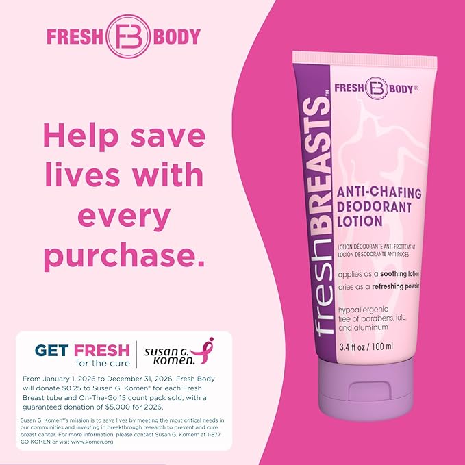 Fresh Breasts Anti-Chafing Cream Deodorant Lotion to Powder, 3.4 Fl Oz (4 Pack) Whole Body Anti-Friction for Women, Inner Thighs & Areas that Sweat, No Talc, Aluminum & Fragrance