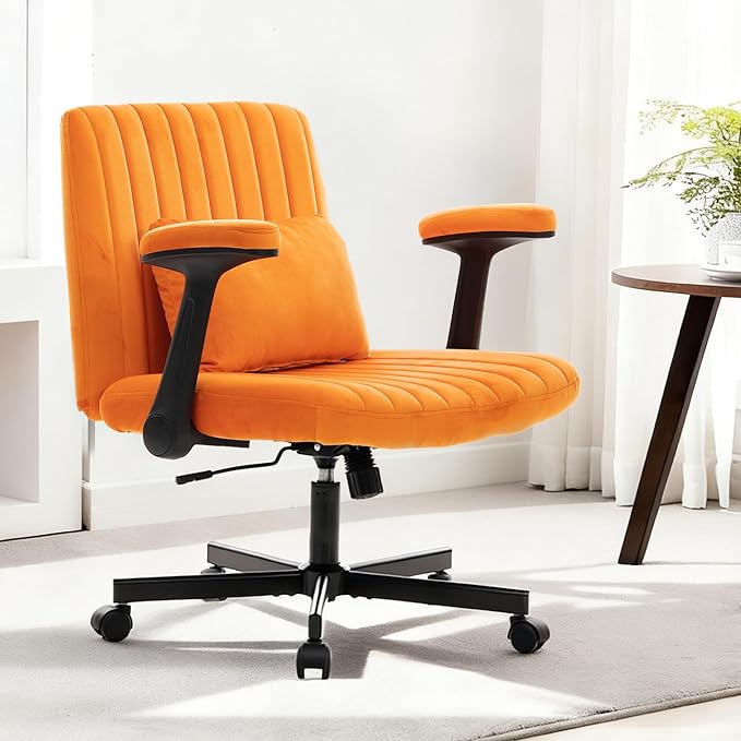 Criss Cross Chair with Armrest,Cross Legged Chair with Wheels,Adjustable Reclining Office Chair - Modern for Home Office, Meditation & Creative Work (Orange)