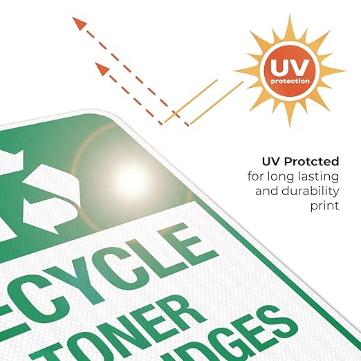 Recycle Toner Cartridges Sign, 18x24 Inches, 3M EGP Reflective .080 Aluminum, Fade Resistant, Made in USA