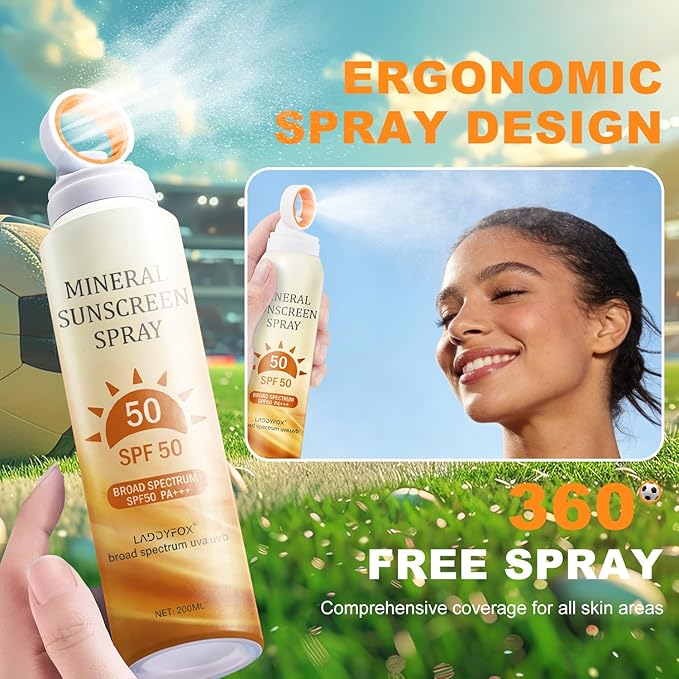 Mineral Sunscreen Spray SPF 50, Zinc Oxide Mineral Sunscreen Spray, Broad Spectrum UVA/UVB for Daily Protection, 360° Spray, Lightweight & Water Resistant, 6.76oz/200ml