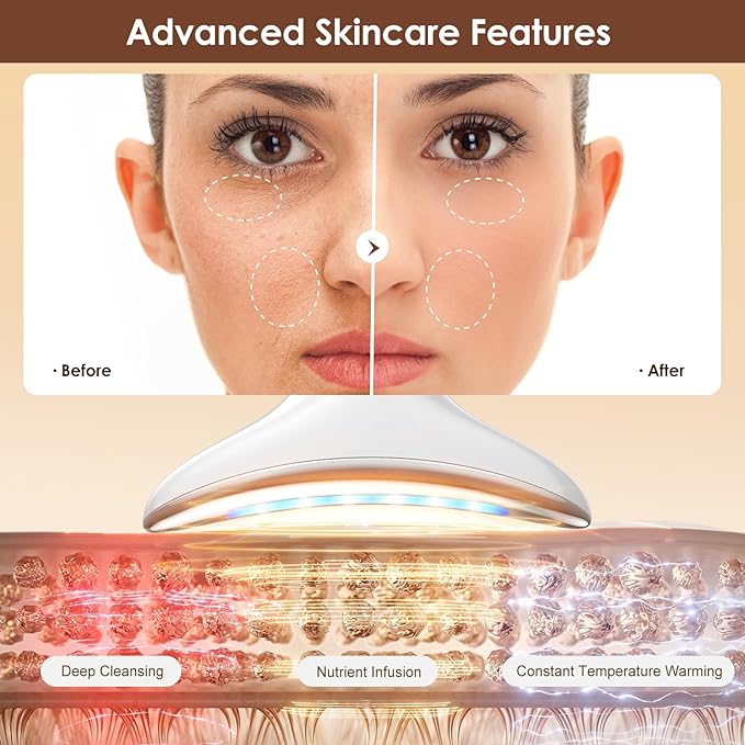 3-in-1 Facial, Neck, and Eye Massager - Advanced Anti-Aging Tool with Heating, Vibration, and LED Therapy for Wrinkle Reduction and Skin Rejuvenation, Pink