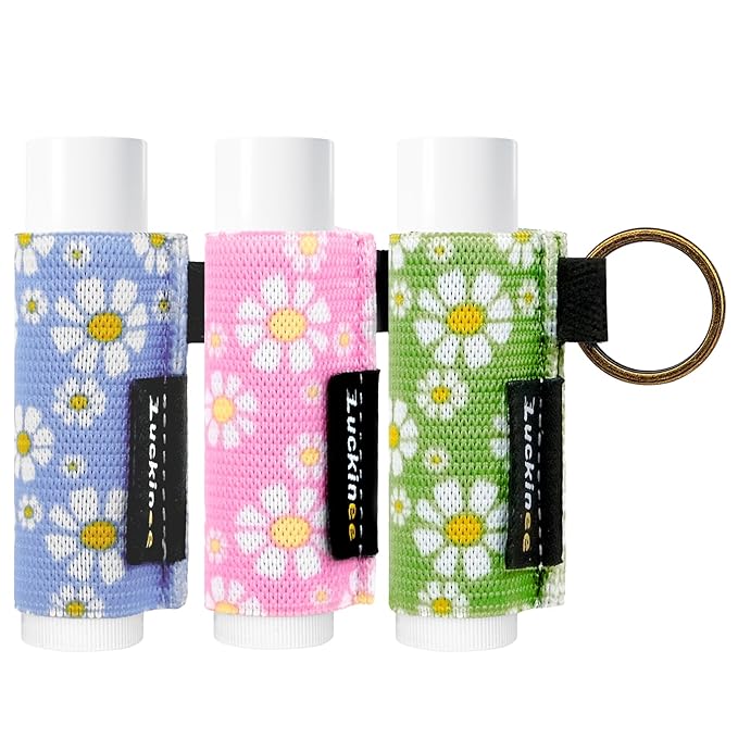 3PCSLip Balm Holder Keychain Lip Gloss Keychain Holder Lipstick Holder Lip Balm Pouch Keychain Compatible with ChapStick, Burt's Bees, Christmas Stocking Stuffers
