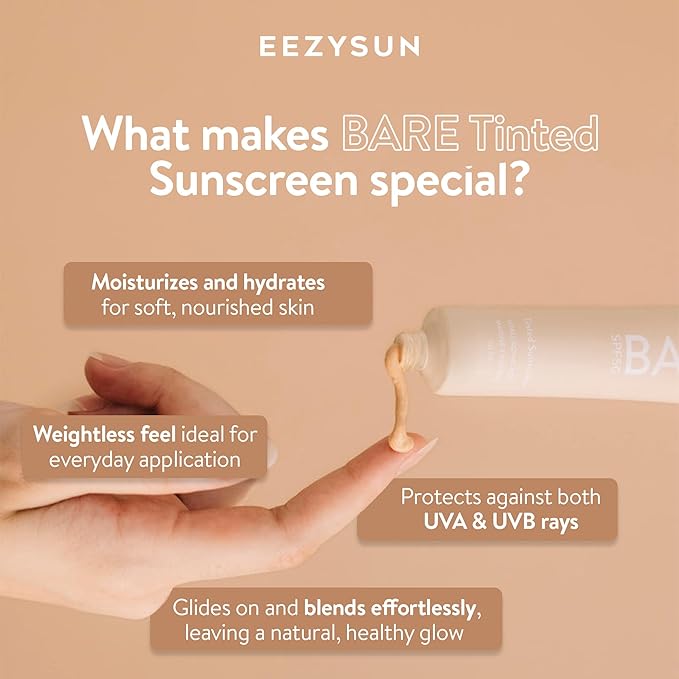 BARE Tinted Sunscreen for Face SPF 50 - Non-Greasy, Weightless, Water-Resistant, Vegan & Reef-Safe Tinted Moisturizer with SPF, Hyaluronic Acid, Jojoba Oil - All Skin Types, 1.69 fl oz - Light