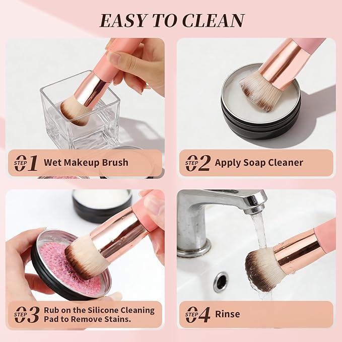DUcare Foundation Brush for Liquid Makeup,Flat Top Kabuki Foundation Brushes - Premium Makeup Brush for Liquid, Cream, Powder,Buffing, Blending,Pink