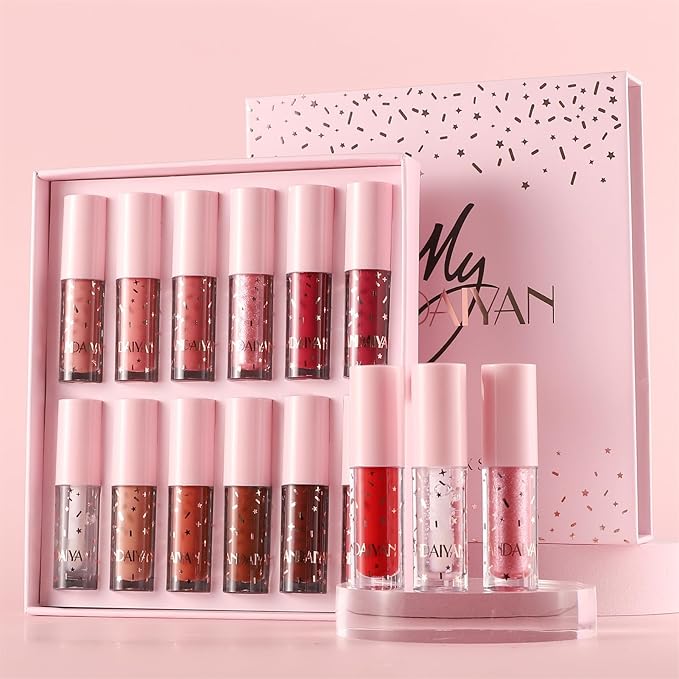 12Pcs Nude Matte Liquid Lipstick Set, Waterproof Long Lasting Non-Stick Cup 12 Colors Nude Lipstick 24 Hour Not Fade Matte Lipstick Professional Lip Gloss Makeup Valentine's Day Gift Sets for Women