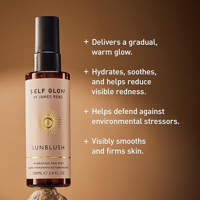 Self Glow by James Read - Sunblush Hydrating Tan Mist with Rosewater Travel Size | Gradual Tanner to Plump + Tone | Buildable | Non-Allergen Fragrance, Non-Drying Alcohol (28mL | 0.9 fl oz)