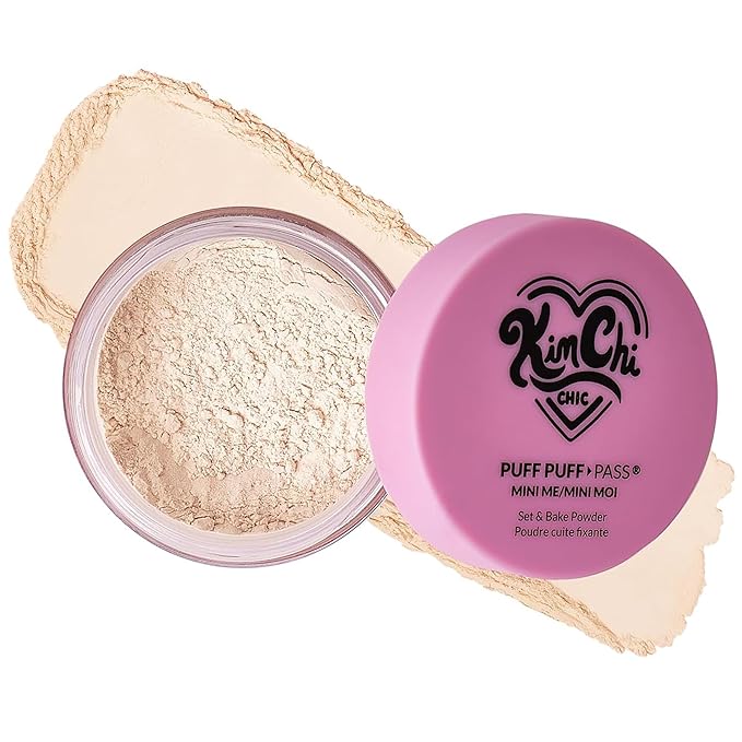 KimChiChic Beauty Mini Me Puff Puff Pass Set and Bake Setting Powder for Makeup, Soft Natural Face Makeup for Uneven Skin Tone, 0.17oz, 02 Banana