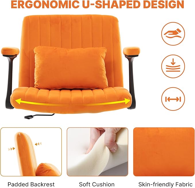 Criss Cross Chair with Armrest,Cross Legged Chair with Wheels,Adjustable Reclining Office Chair - Modern for Home Office, Meditation & Creative Work (Orange)